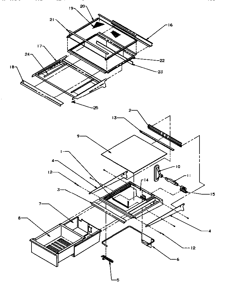 Refrigerator Shelving And Drawers Diagram and Parts List for SPD25QA3W-P1181321WW  Amana Refrigerator
