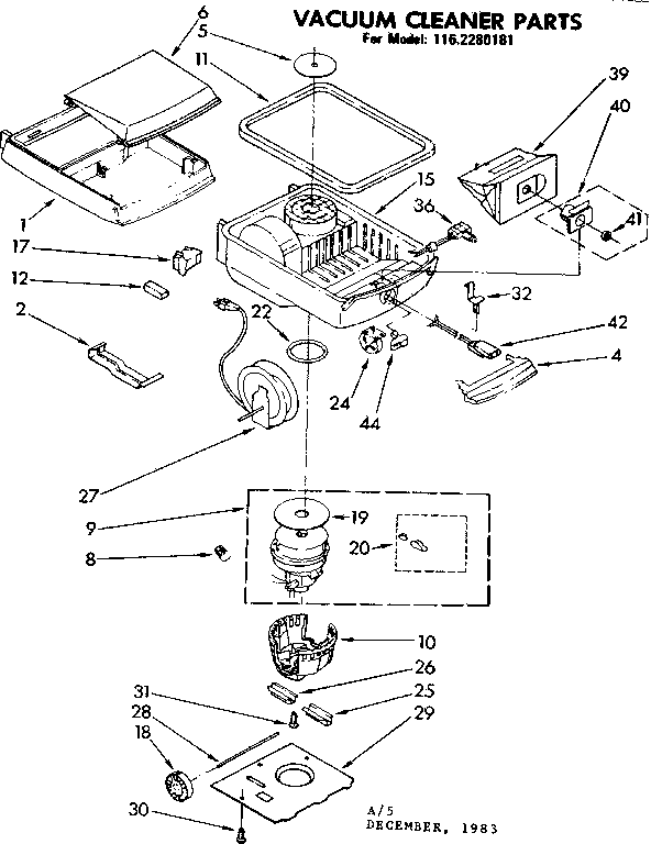 Base Assembly Diagram and Parts List for 1162280181  Kenmore Canister Vacuum