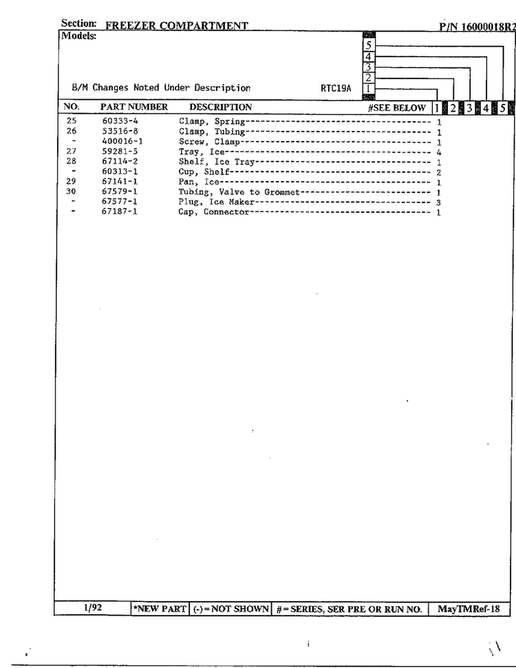 Freezer Compartment Diagram and Parts List for 19604  Maytag Refrigerator