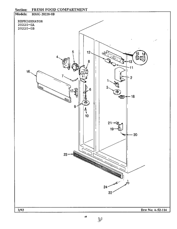 Fresh Food Compartment Diagram and Parts List for 20220-0A  Admiral Refrigerator