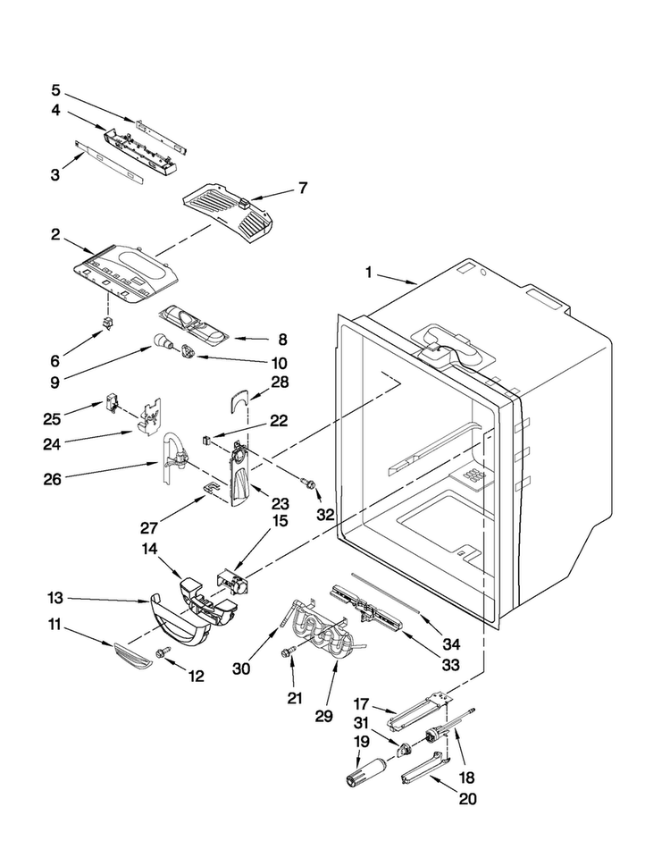 Refrigerator Liner Parts Diagram and Parts List for MFD2562VEB6  Maytag Refrigerator