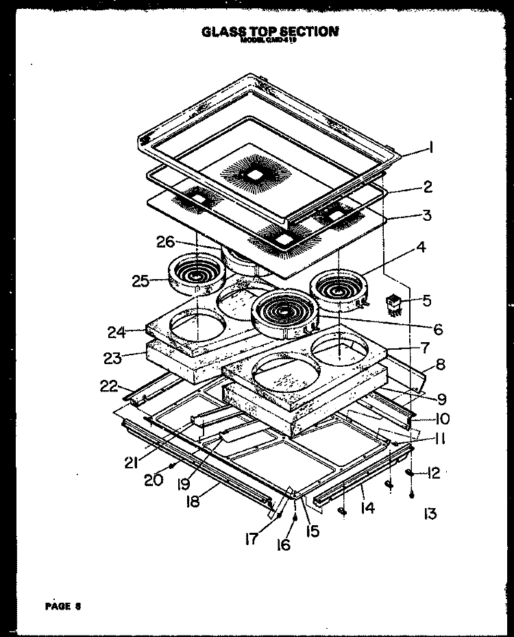 GLASS TOP SECTION Diagram and Parts List for QMD-810  Amana Microwave