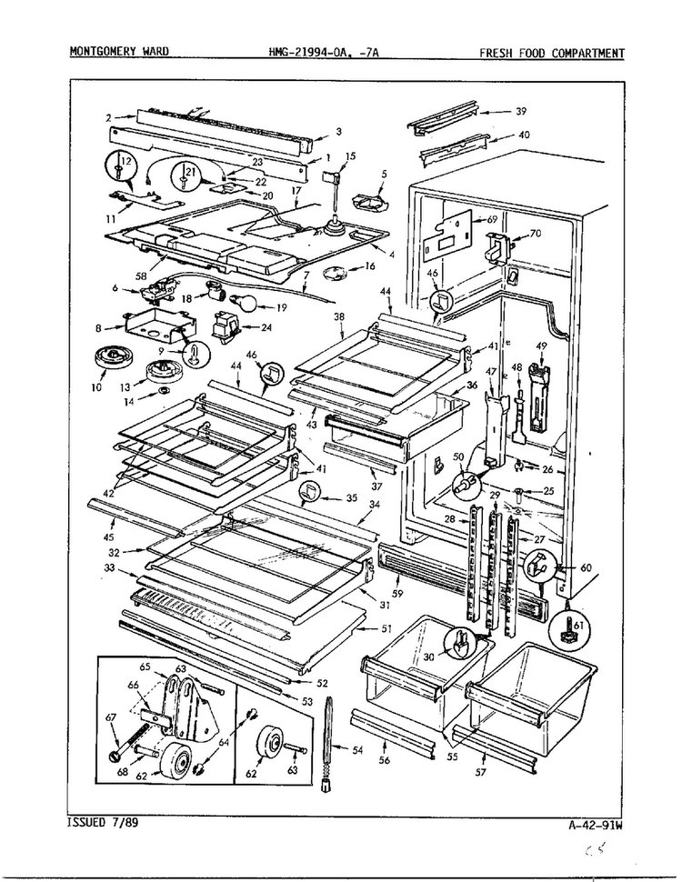 Fresh Food Compartment Diagram and Parts List for 21994-OA  Admiral Refrigerator
