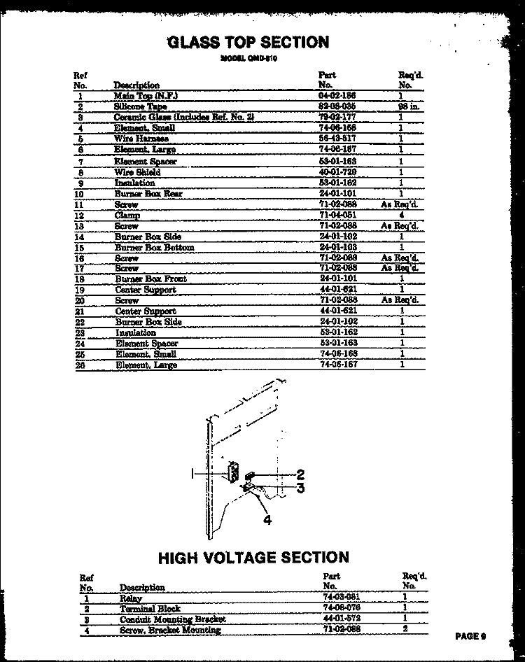HIGH VOLTAGE SECTION Diagram and Parts List for QMD-810  Amana Microwave