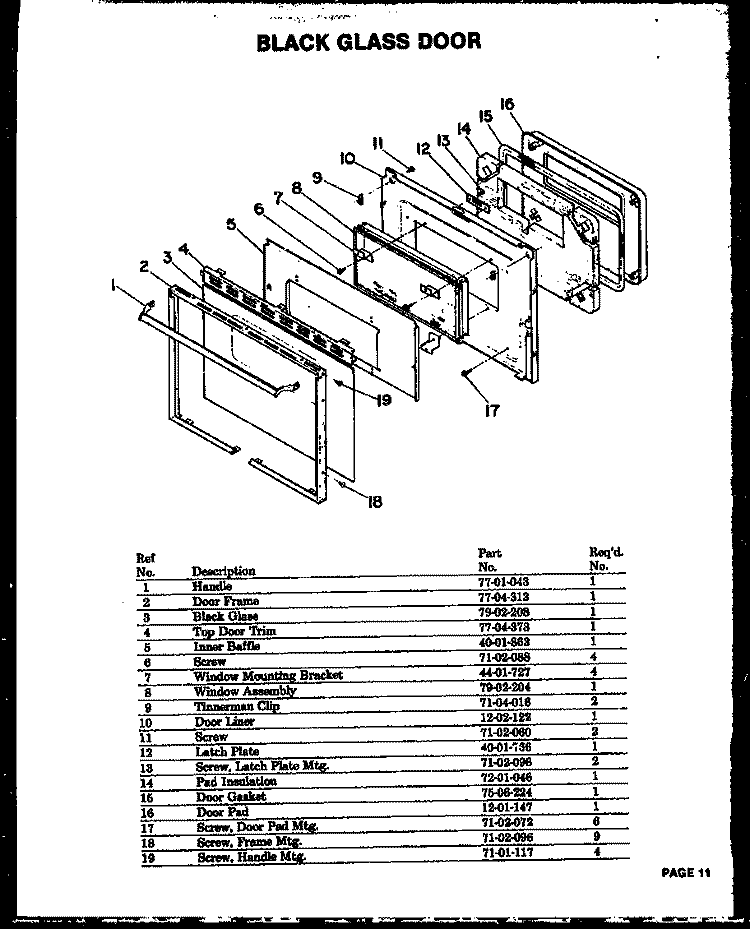 BLACK GLASS DOOR Diagram and Parts List for QMD-810  Amana Microwave