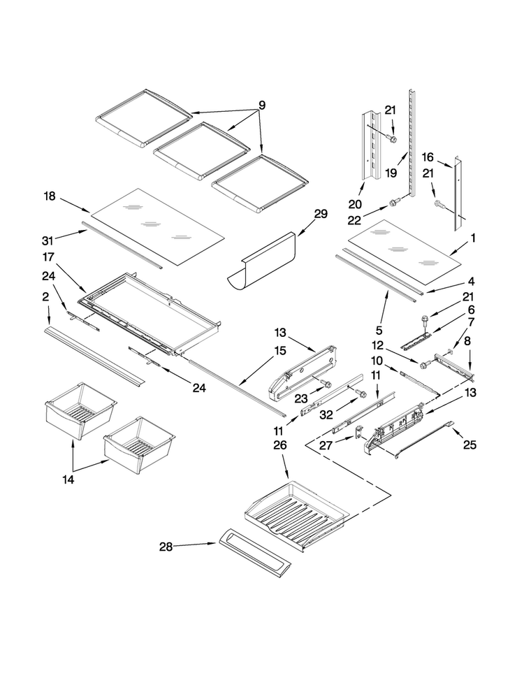Shelf Parts Diagram and Parts List for JFI2089WES2  Jenn-Air Refrigerator