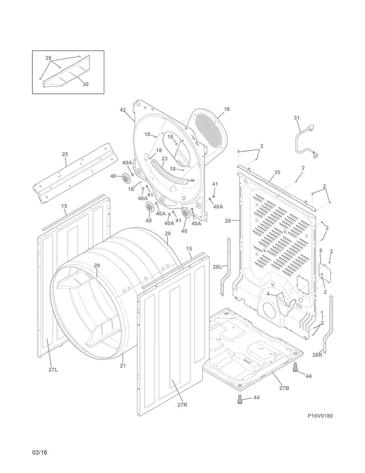 Cabinet/drum Diagram and Parts List for CDG7300RW0  Crosley Dryer
