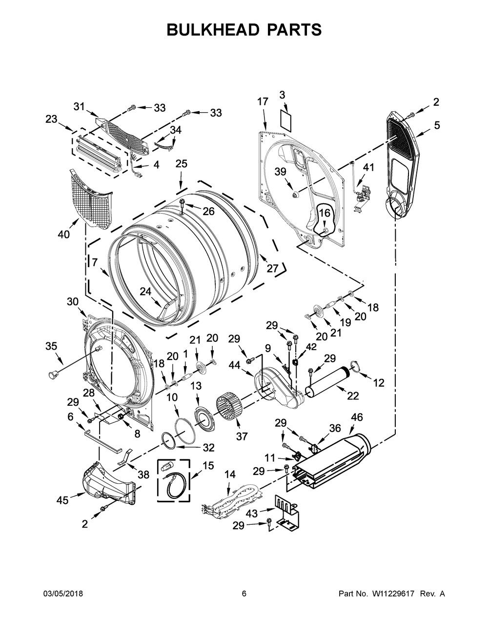 Bulkhead Parts Diagram and Parts List for MED8200FC2  Maytag Dryer