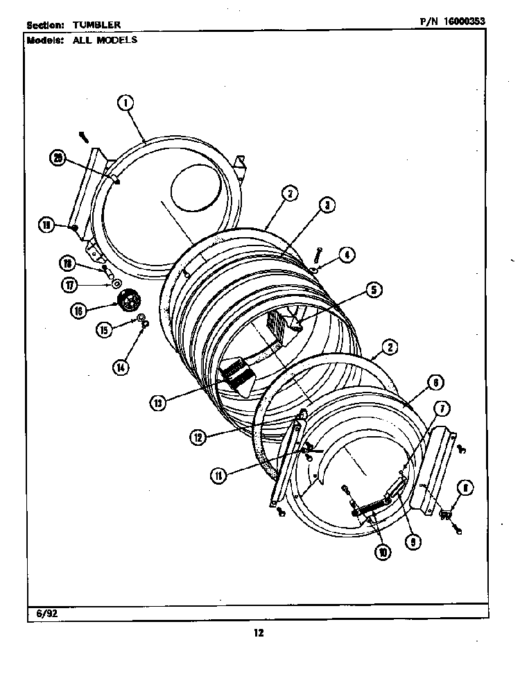 Tumbler Diagram and Parts List for LSE9900AFE  Maytag Washer Dryer Combo