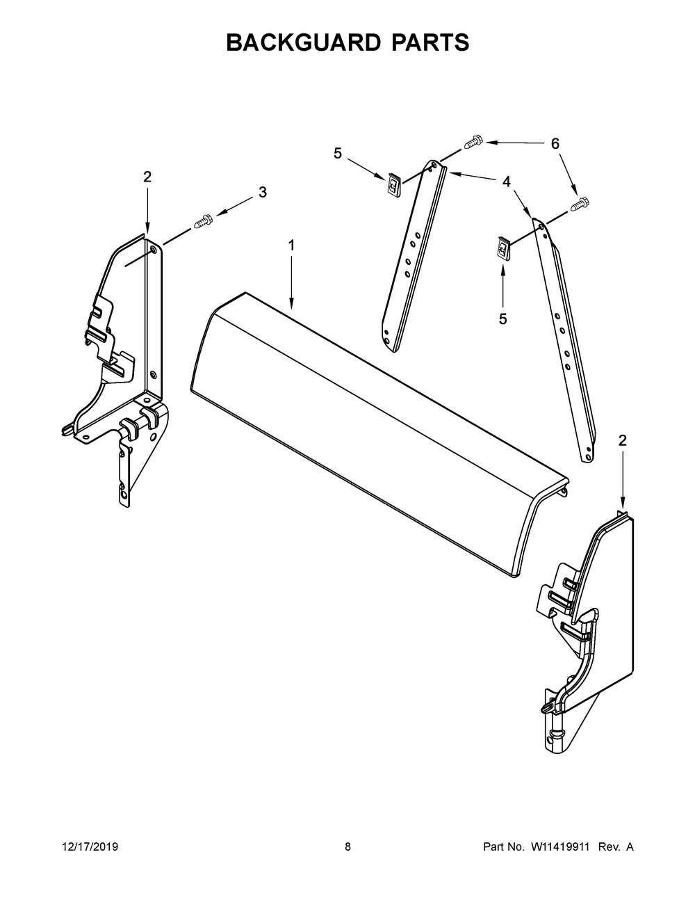 Backguard Parts Diagram and Parts List for AEP222VAW4  Maytag Range