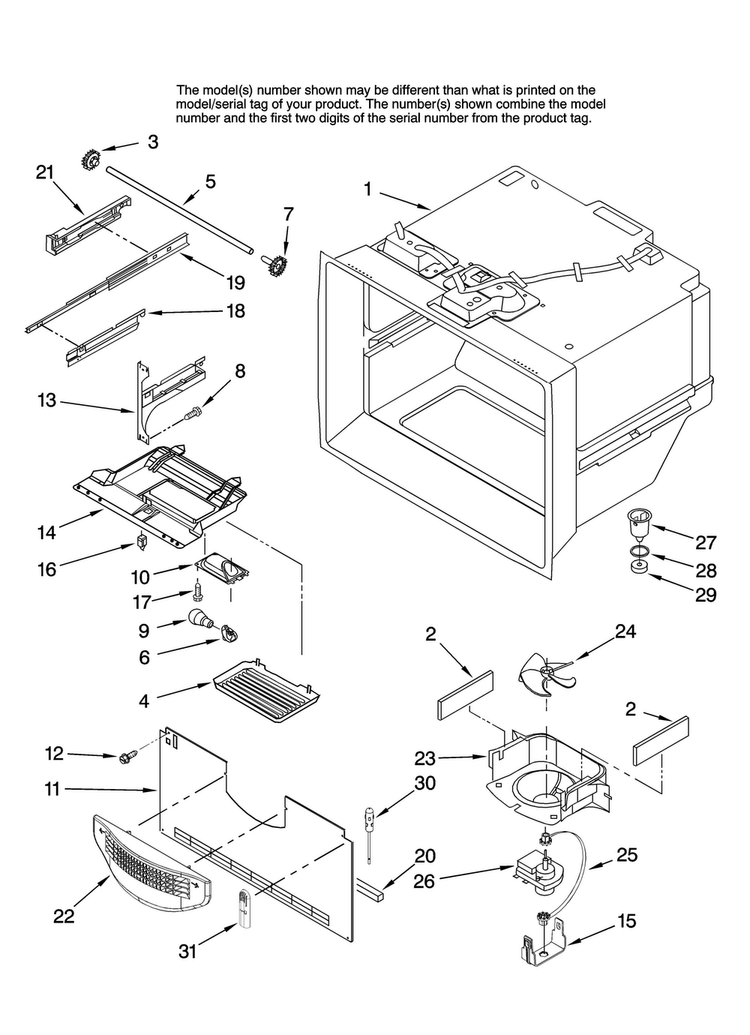 Freezer Liner Parts Diagram and Parts List for ABB2222FED10  Amana Refrigerator