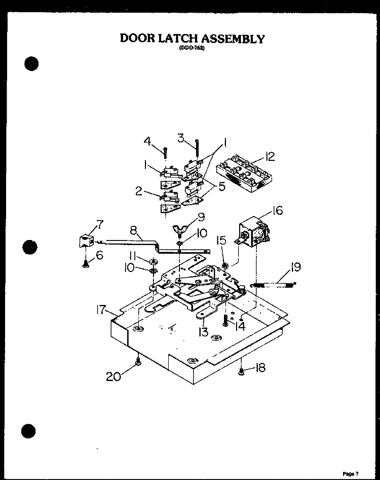 DOOR LATCH ASSY Diagram and Parts List for DDO-762  Amana Microwave