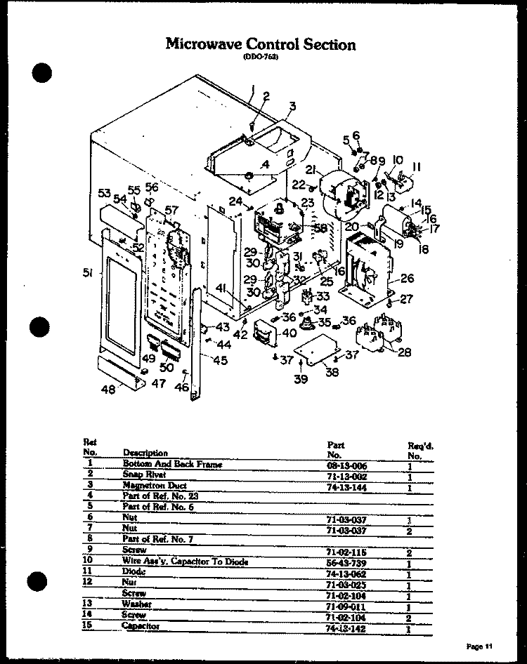 MICROWAVE CONTROL SECTION Diagram and Parts List for DDO-762  Amana Microwave