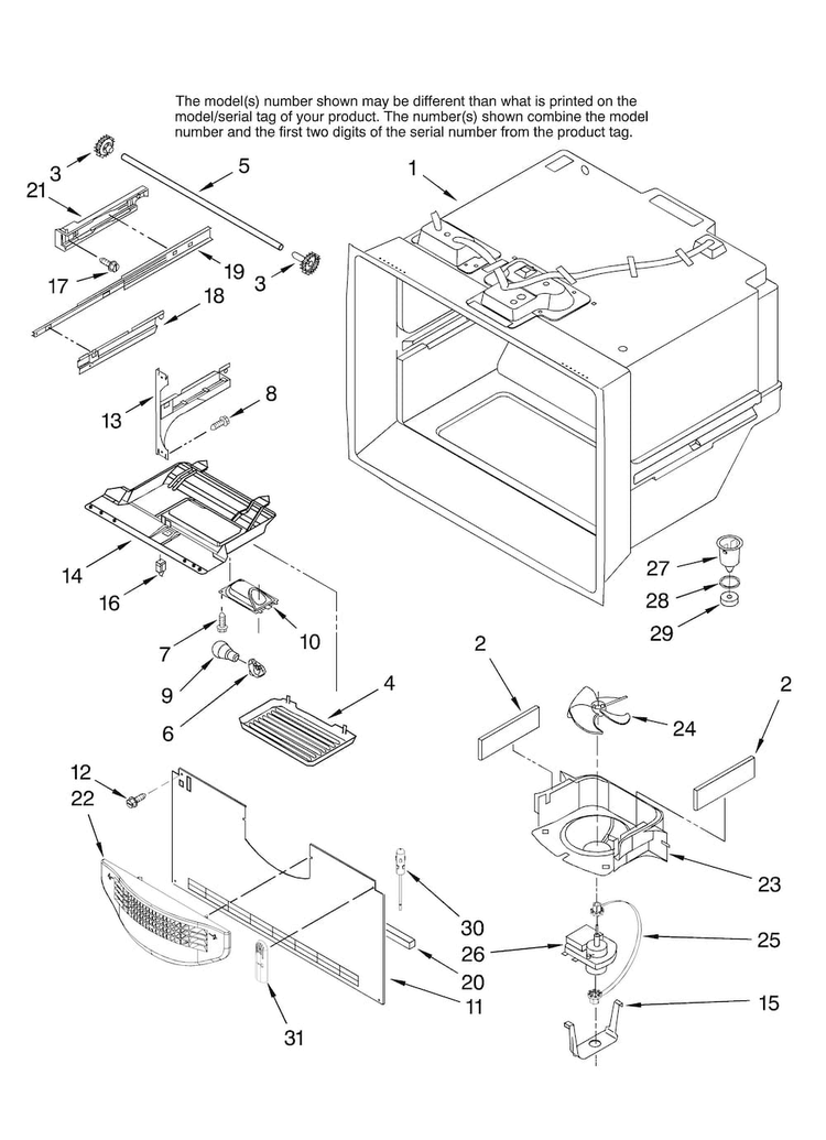 Freezer Liner Parts Diagram and Parts List for ABB2227VEB10  Amana Refrigerator