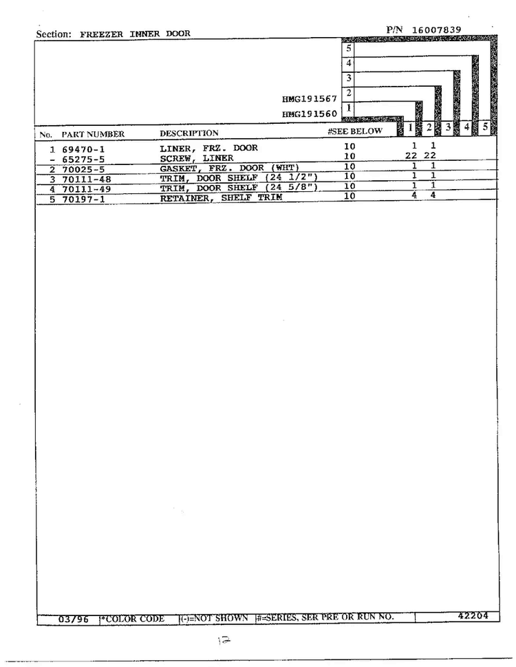 Freezer Inner Door Page 2 Diagram and Parts List for HMG191560  Admiral Refrigerator