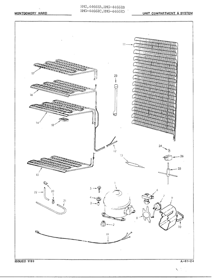Unit Compartment And System Diagram and Parts List for 44668C  Admiral Freezer