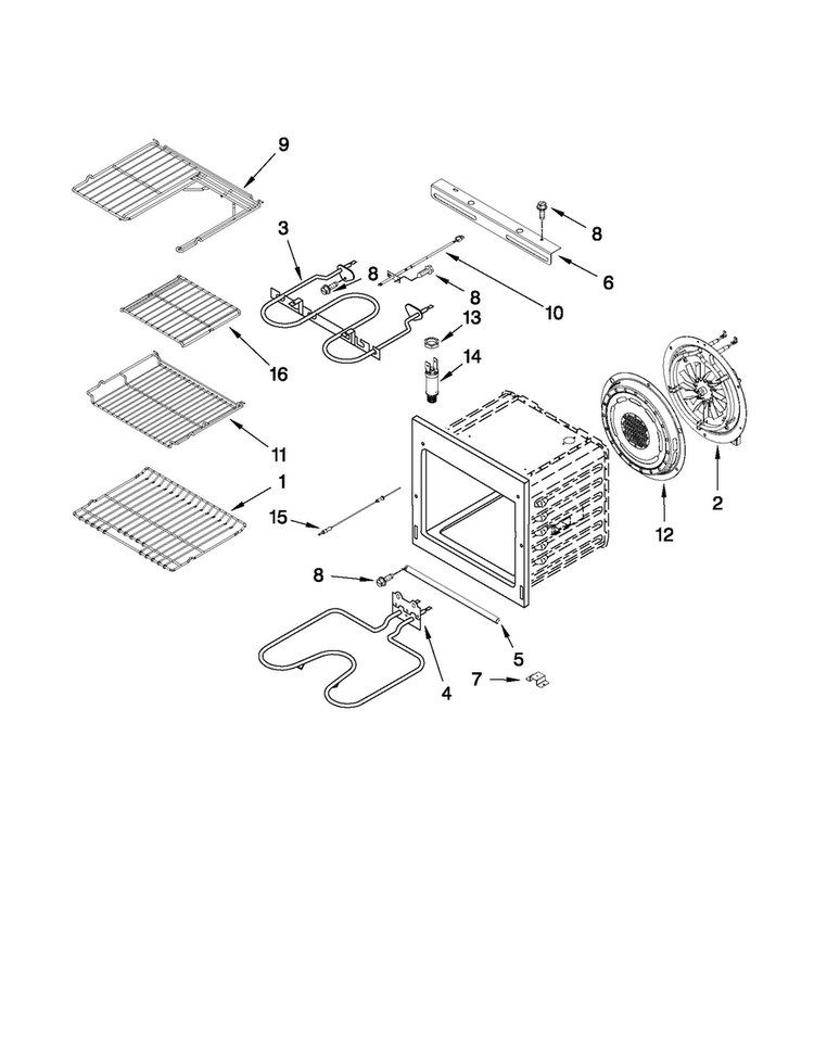 Internal Oven Parts Diagram and Parts List for JJW9530DDB30  Jenn-Air Wall Oven