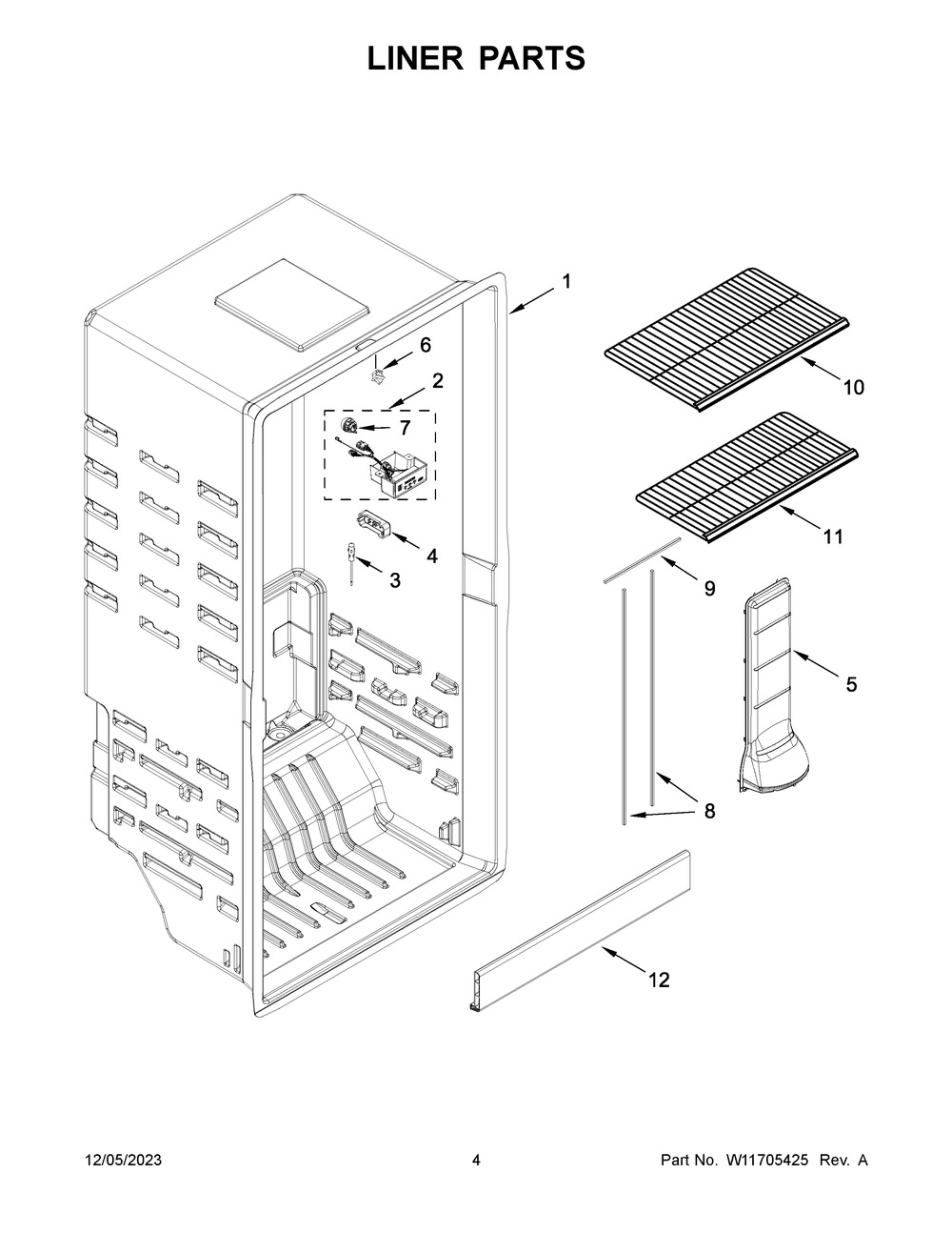 Liner Parts Diagram and Parts List for MZF34X20DW08  Maytag Freezer