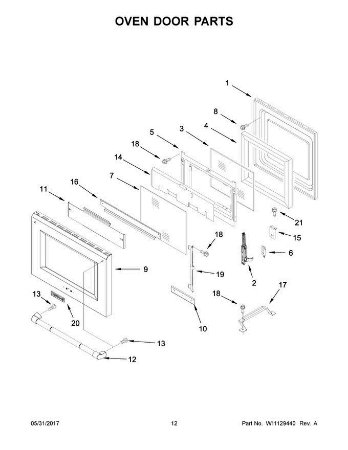 07 - Oven Door Parts Diagram and Parts List for JDRP536WP03  Jenn-Air Range
