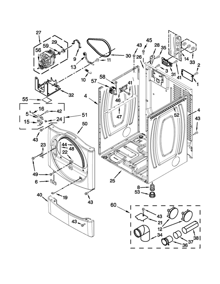 Cabinet Parts Diagram and Parts List for MDE25PDAYW1  Maytag Dryer