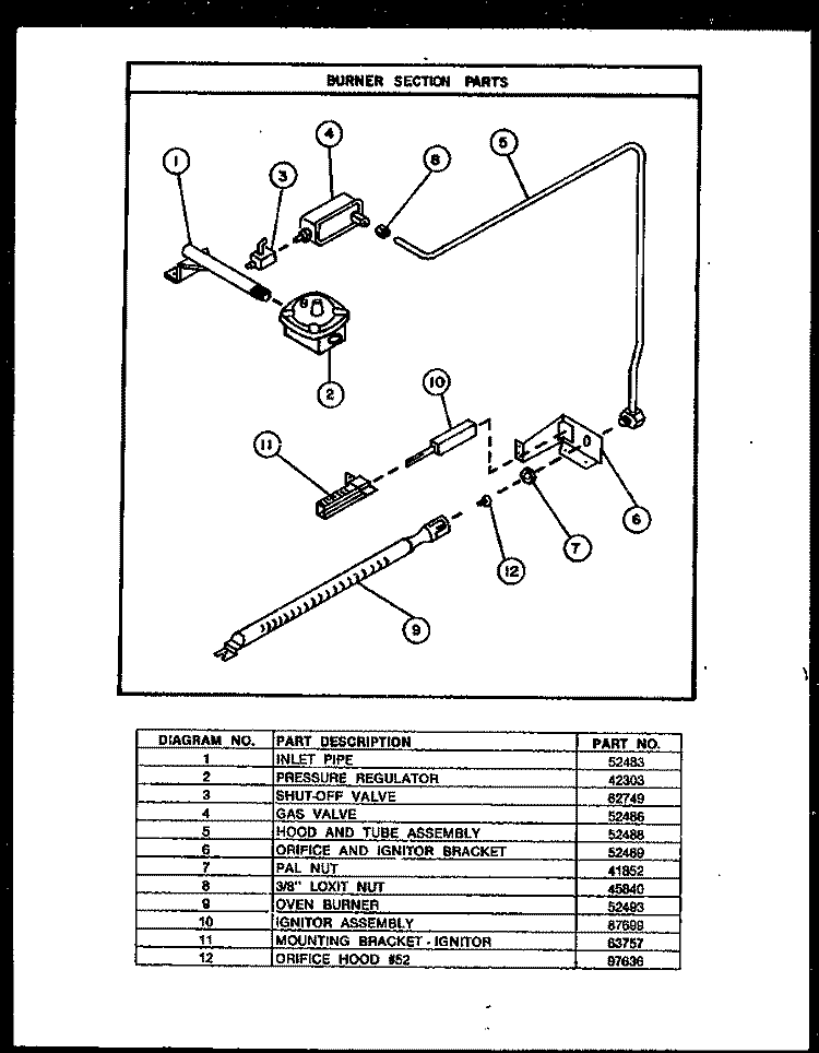 BURNER SECTION PARTS Diagram and Parts List for PKO-151  Amana Wall Oven