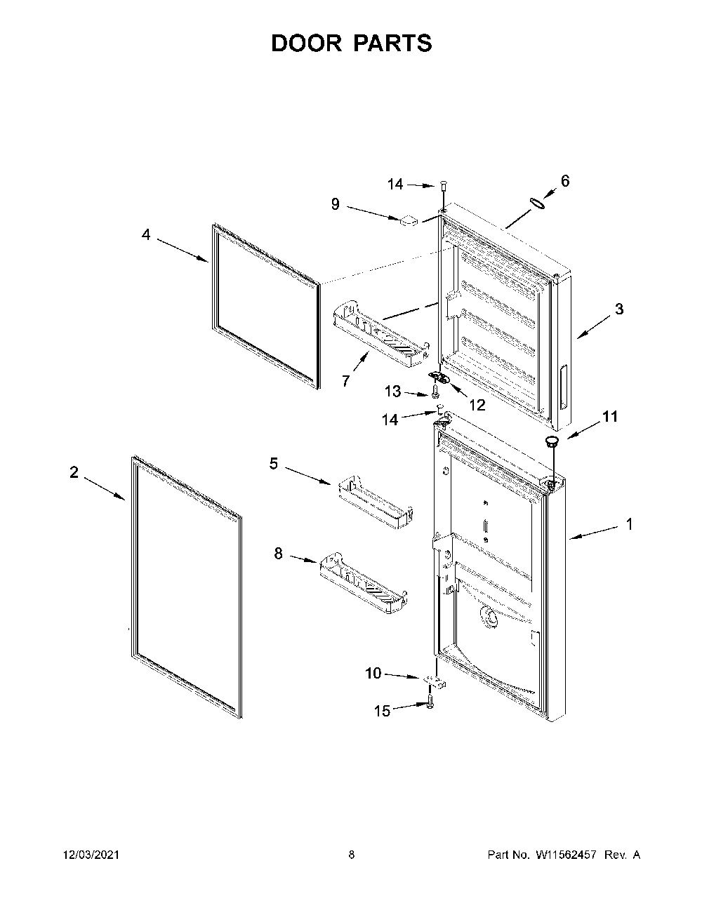 Door Parts Diagram and Parts List for 10667803120  Kenmore Refrigerator
