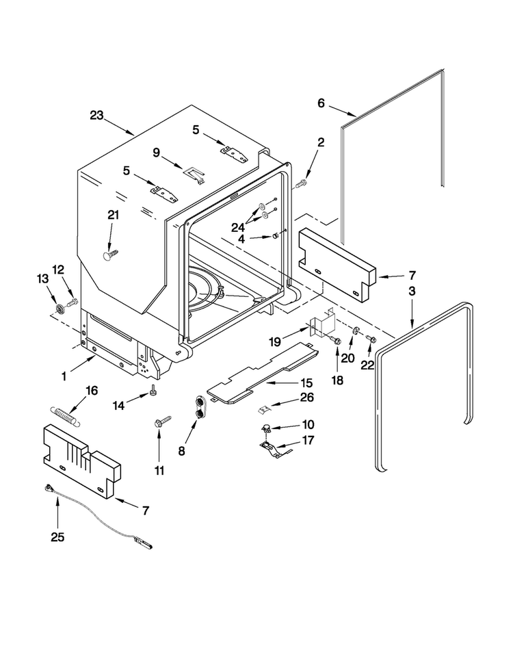 Tub And Frame Parts Diagram and Parts List for JDB3600AWS3  Jenn-Air Dishwasher