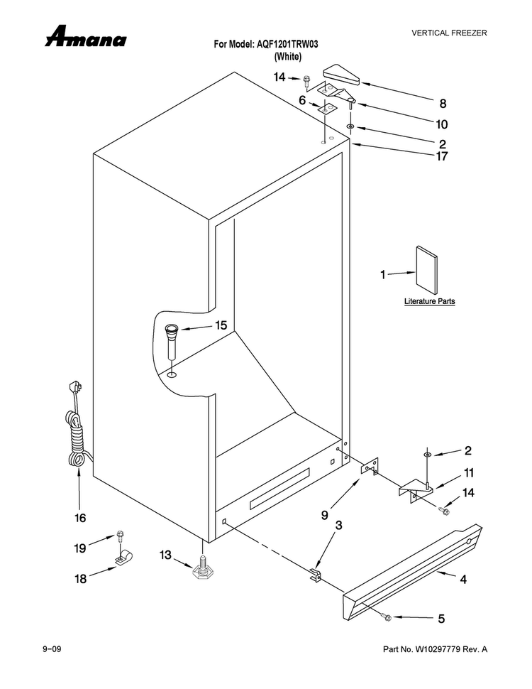 Cabinet Parts Diagram and Parts List for AQF1201TRW03  Amana Freezer
