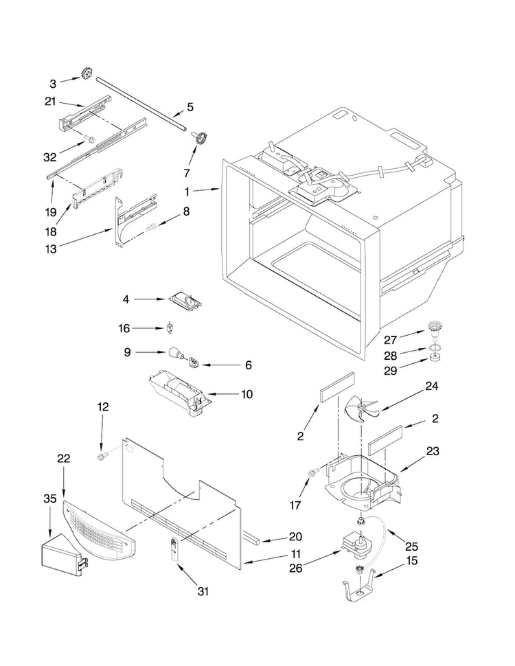 Freezer Liner Parts Diagram and Parts List for JFC2290VTB1  Jenn-Air Refrigerator