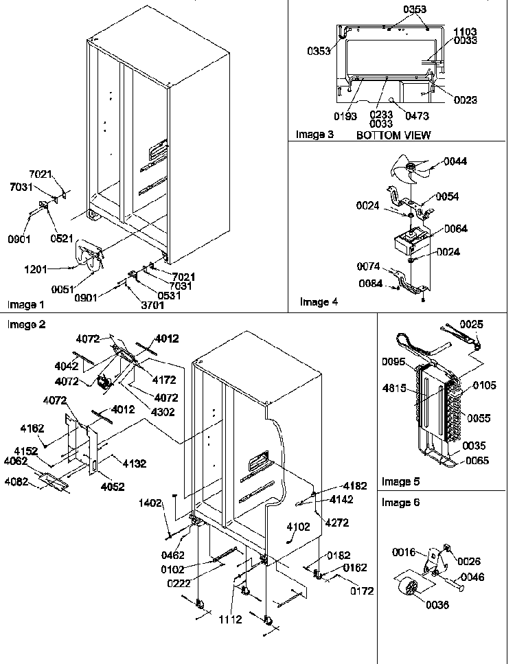 Rollers, Hinges, And Evaporator Assemblies Diagram and Parts List for SRD520TW-P1308801WW  Amana Refrigerator