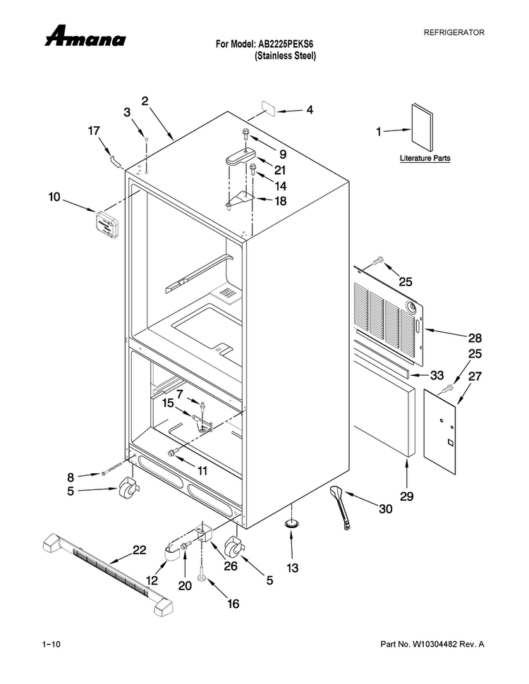 Cabinet Parts Diagram and Parts List for AB2225PEKS6  Amana Refrigerator