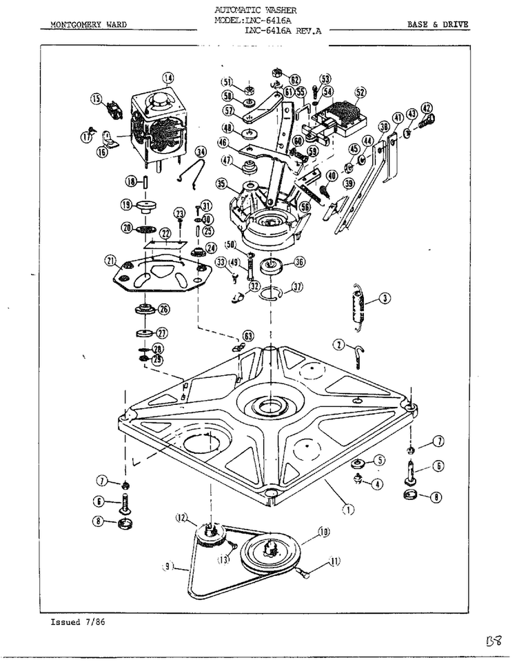 Base And Drive Diagram and Parts List for 6416A REV A Norge Washer