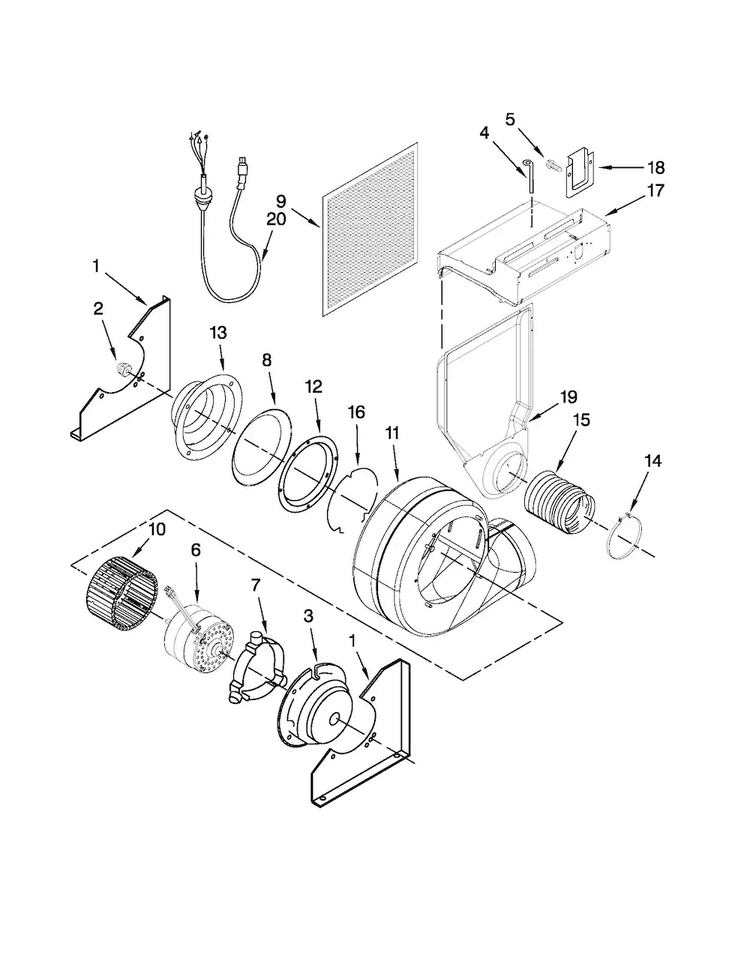Blower Assembly Parts Diagram and Parts List for JES9750CAS01  Jenn-Air Range