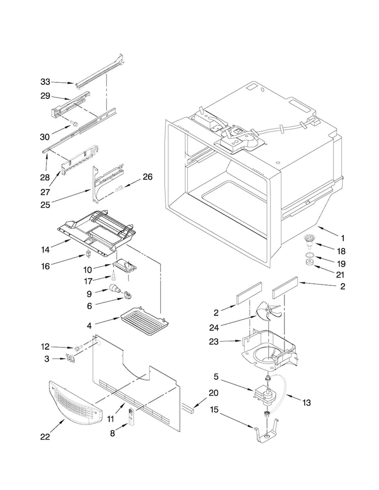 Freezer Liner Parts Diagram and Parts List for MFD2562VEW1  Maytag Refrigerator