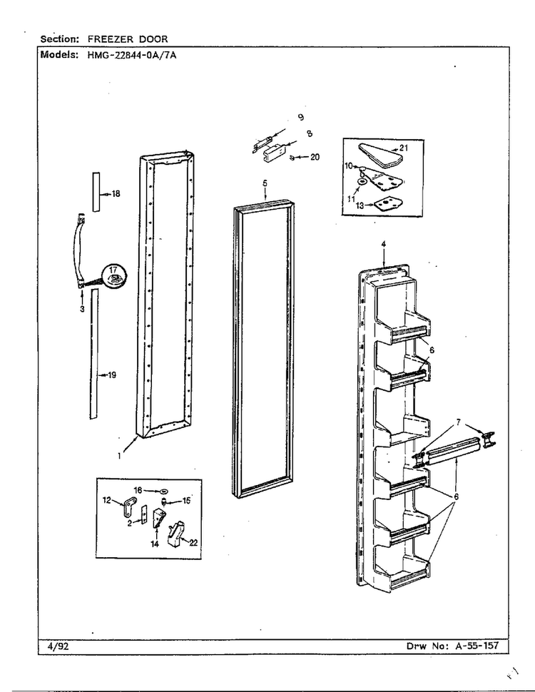 Freezer Door Diagram and Parts List for 22844-0A  Admiral Refrigerator