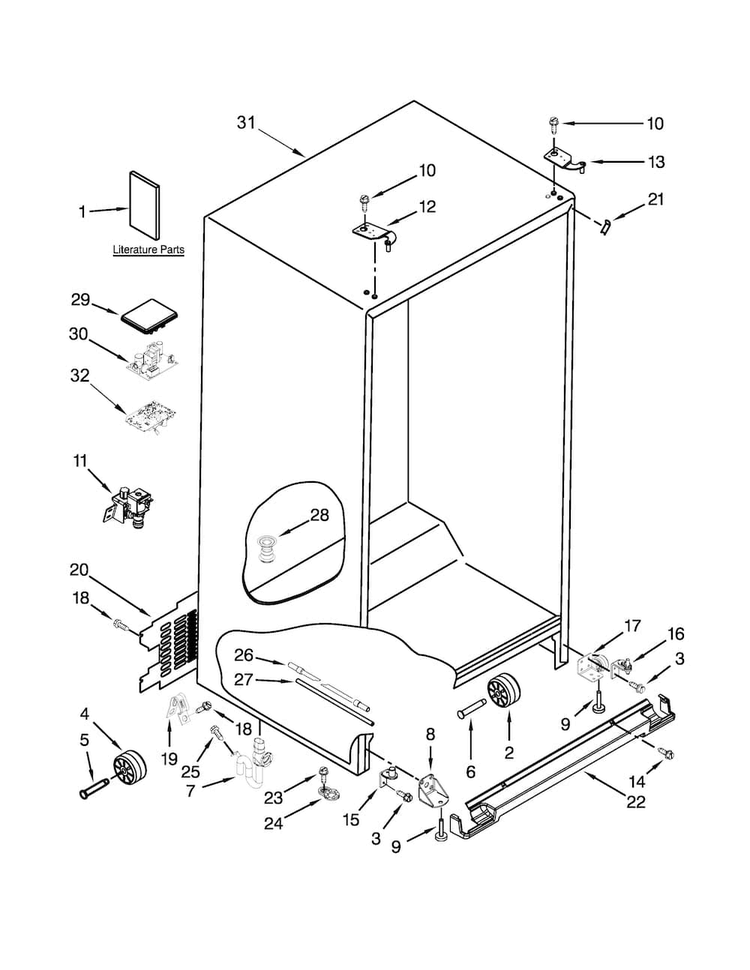 Cabinet Parts Diagram and Parts List for JSC24C8EAM00  Jenn-Air Refrigerator