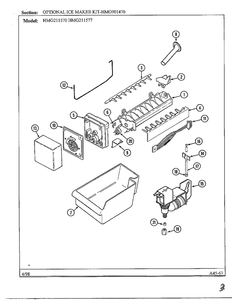 Ice Maker Kit Diagram and Parts List for HMG211570  Admiral Refrigerator