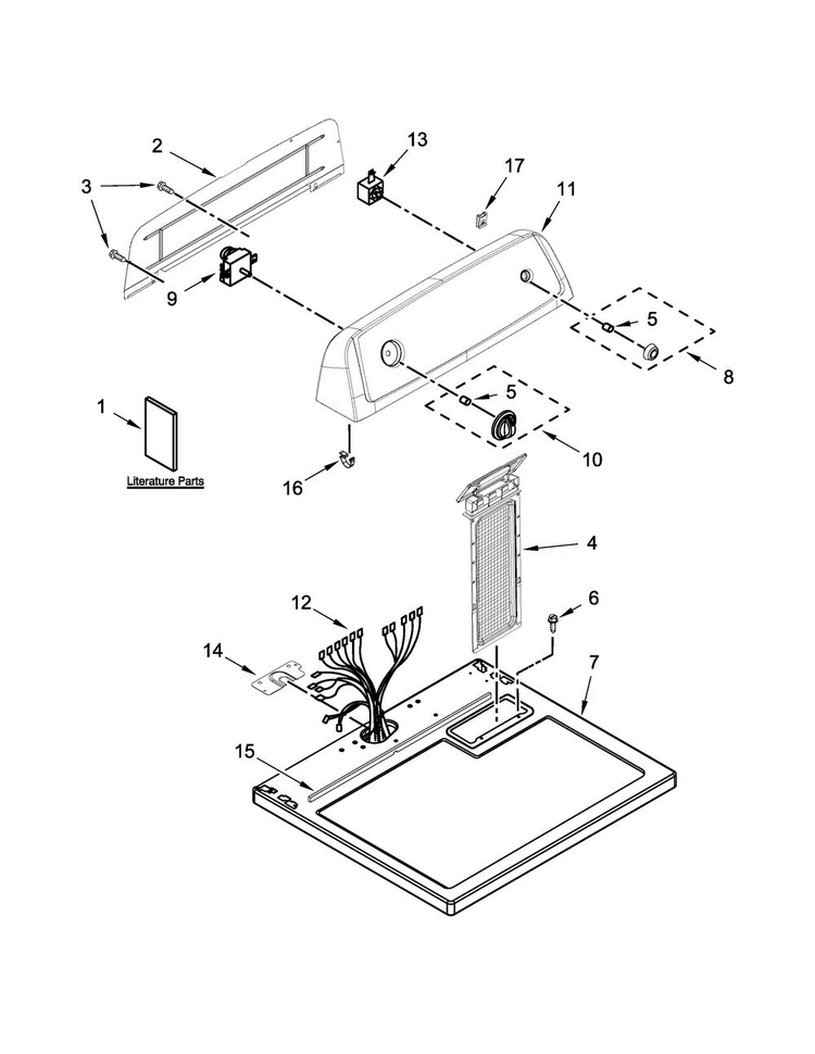 Top And Console Parts Diagram and Parts List for NGD4655EW2  Amana Dryer