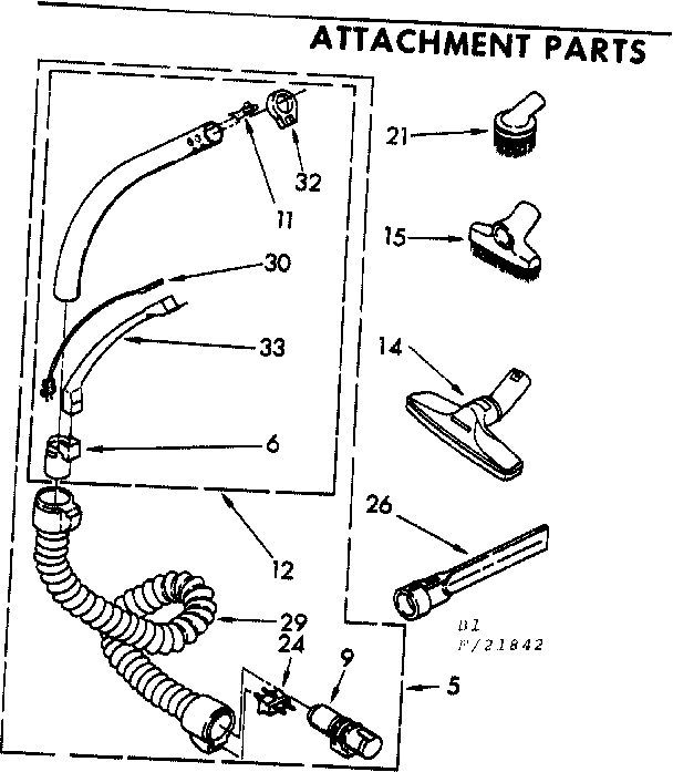 Attachment Parts Diagram and Parts List for 11621842  Kenmore Canister Vacuum
