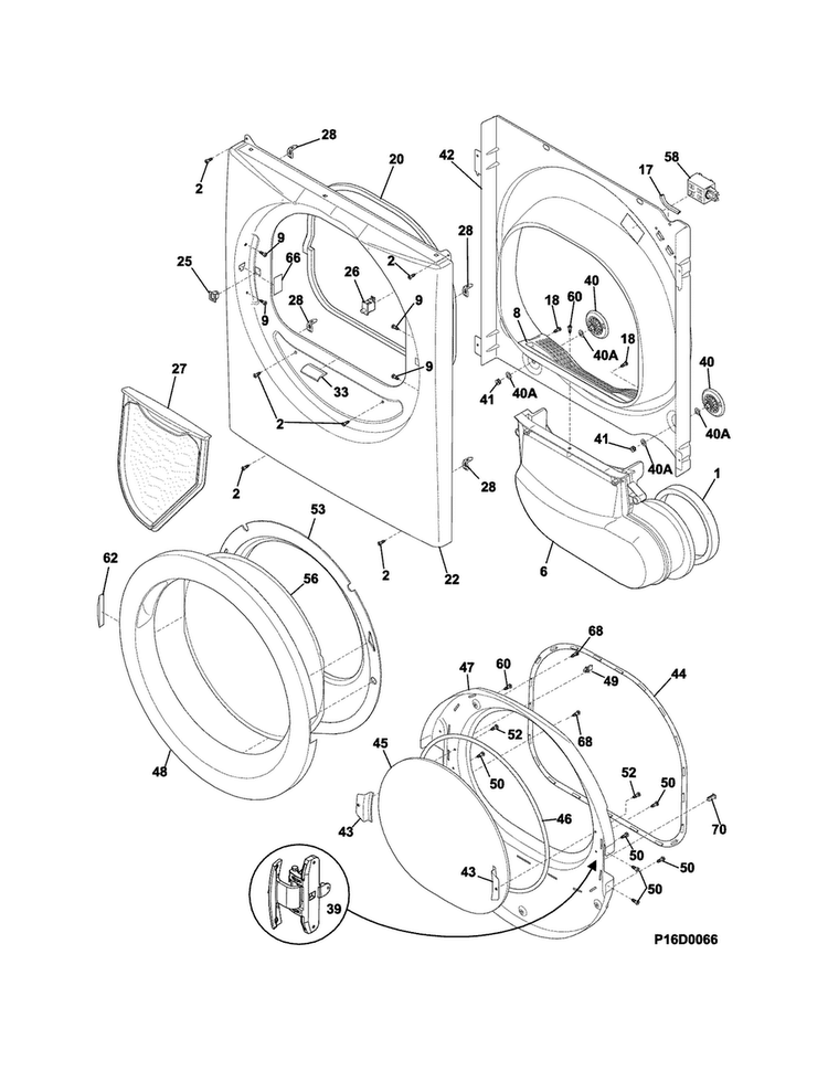 Front Panel/lint Filter Diagram and Parts List for CDG4701QW0  Crosley Dryer