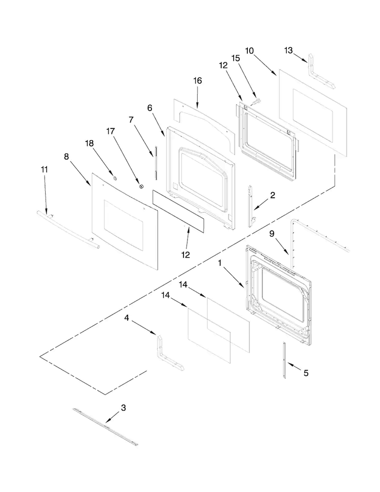 Oven Door Parts Diagram and Parts List for JJW8530DDW29  Jenn-Air Wall Oven