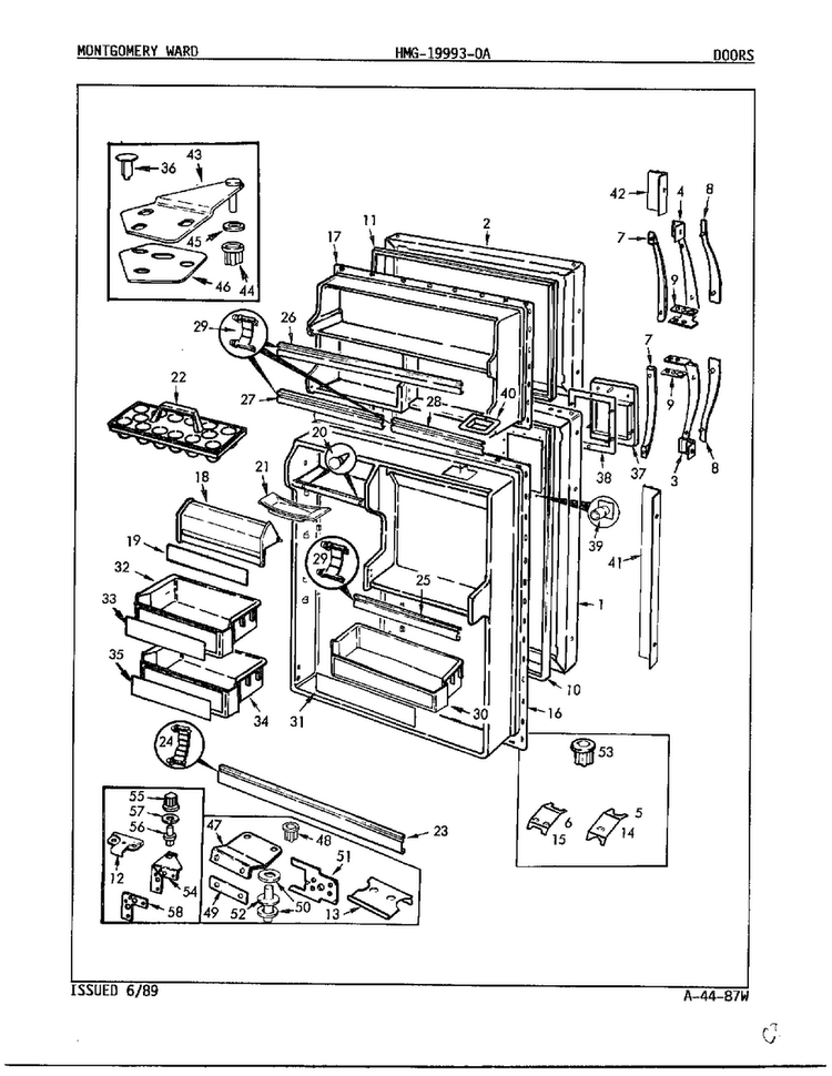 Doors Diagram and Parts List for 19993A  Admiral Refrigerator