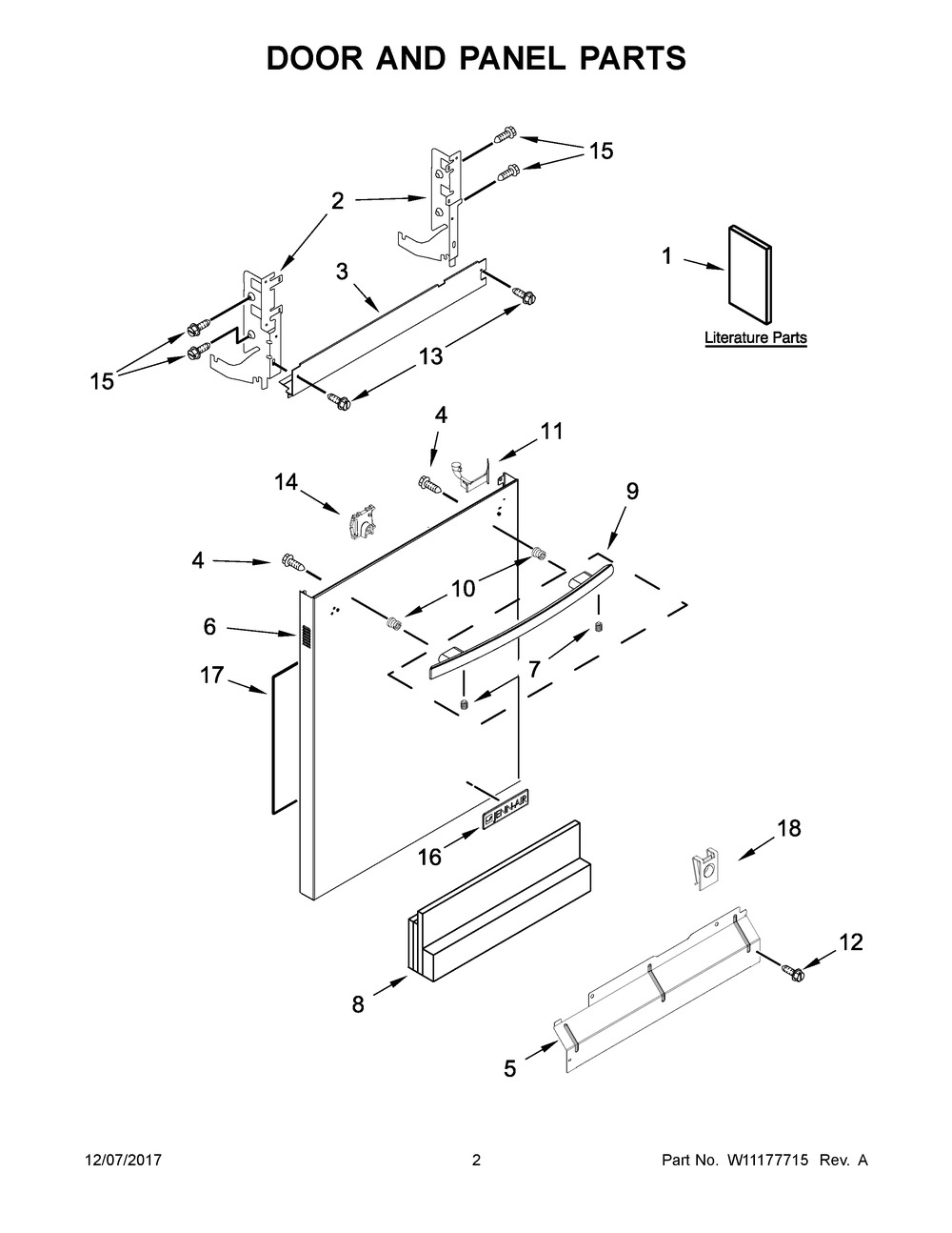 Door And Panel Parts Diagram and Parts List for JDTSS246GS0  Maytag Dishwasher