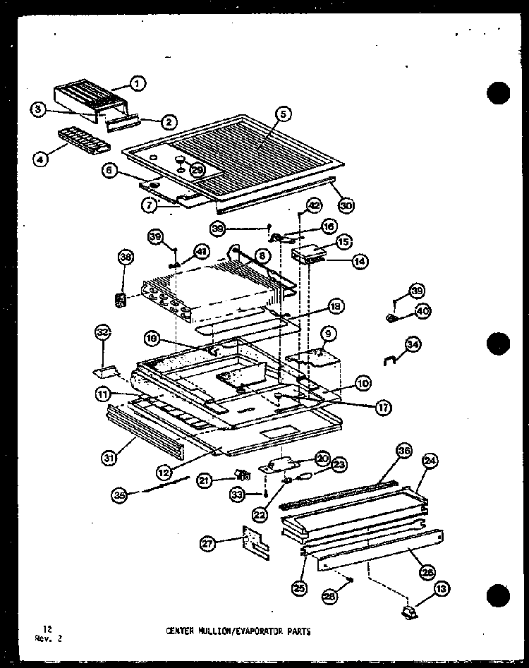 Center Mullion/evaporator Parts Diagram and Parts List for TM-516E-P74645-15W  Amana Refrigerator