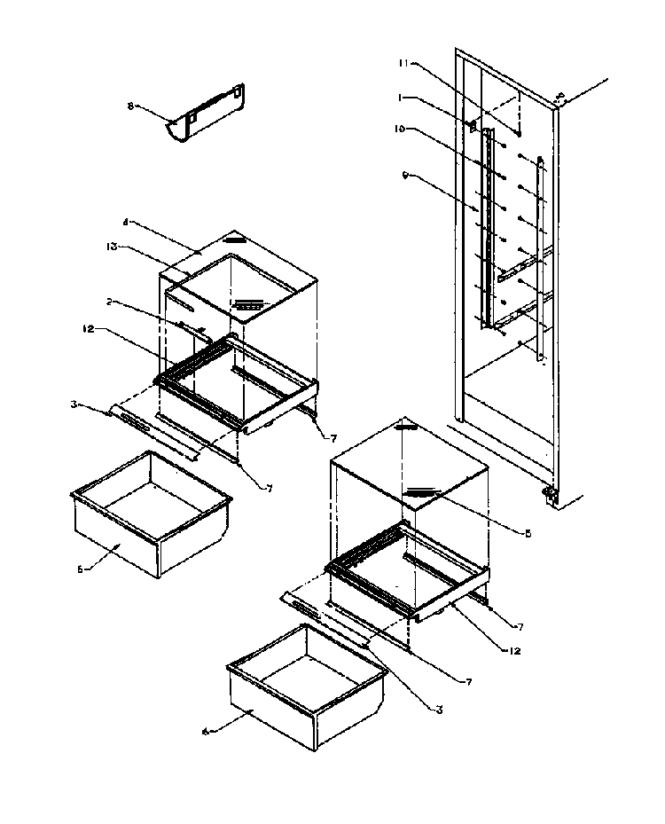 Ref Shelving And Drawers Diagram and Parts List for 2599CIWEA-P1170601WL  Amana Refrigerator