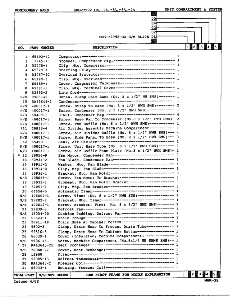 Unit Compartment/system Page 2 Diagram and Parts List for 22992-OA  Admiral Refrigerator
