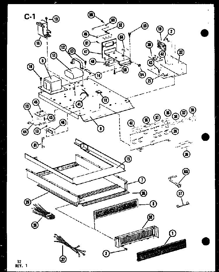 Base Pan And Grille Diagram and Parts List for RC-14B P73550-2M Amana Microwave