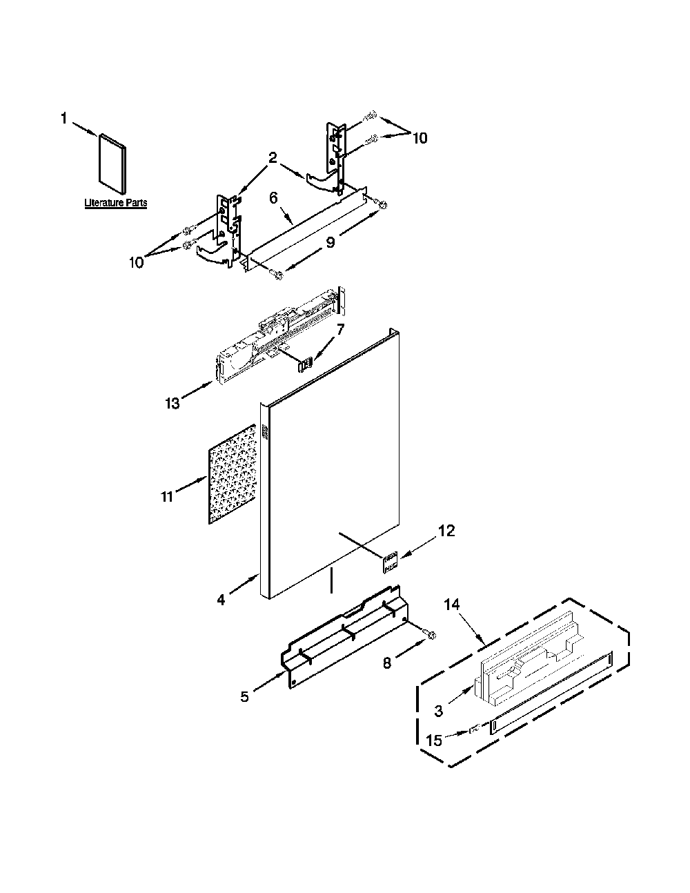 Door Panel Parts Diagram and Parts List for 66512833K313  Kenmore Dishwasher