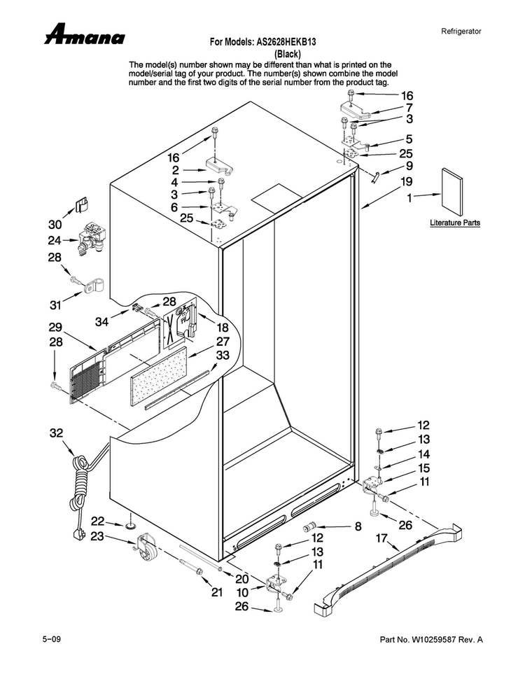 Cabinet Parts Diagram and Parts List for AS2628HEKB13  Amana Refrigerator