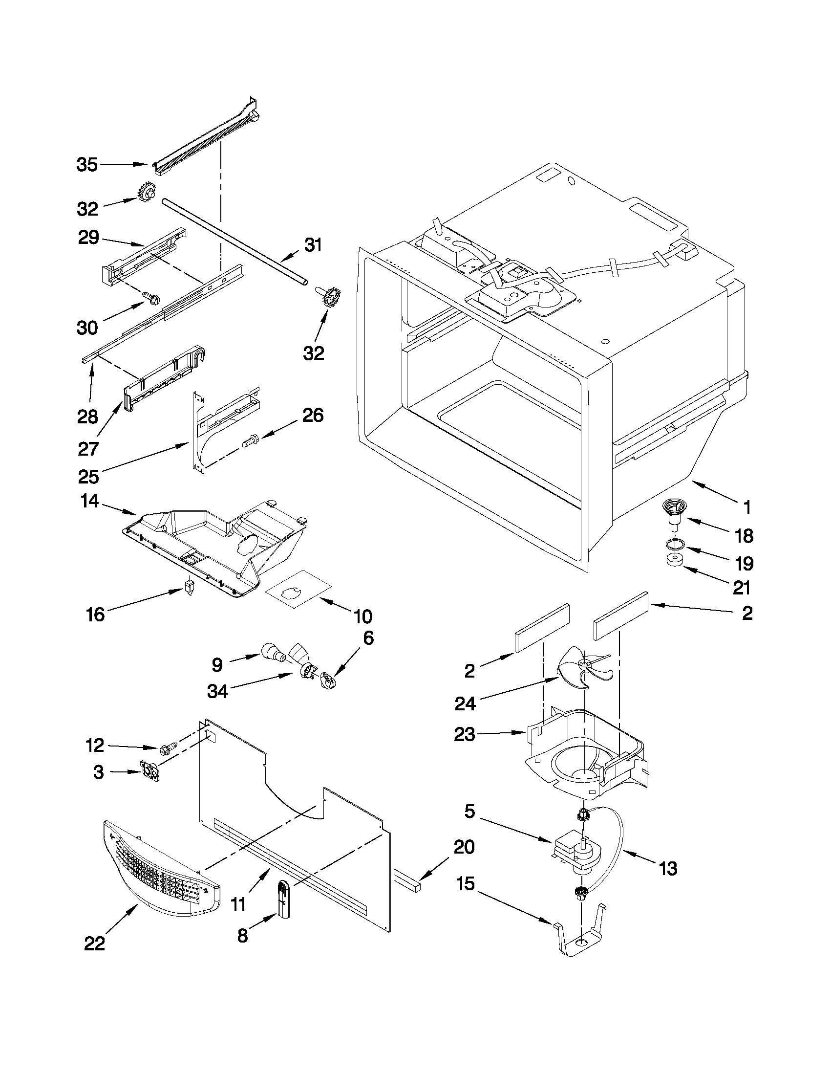 Freezer Liner Parts Diagram and Parts List for G32027WEKB4  Maytag Refrigerator